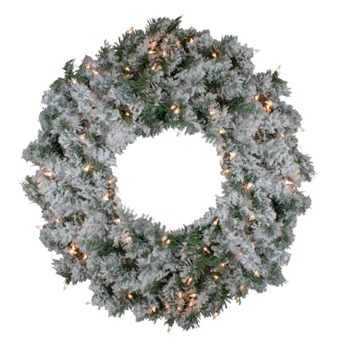 Pre-Lit Flocked Victoria Pine Artificial Christmas Wreath - 30" - Clear Lights