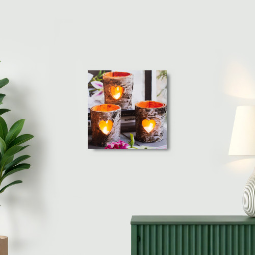 LED Lighted Flickering Birch Tea Light Holders Canvas Wall Art - 11.75" x 11.75"