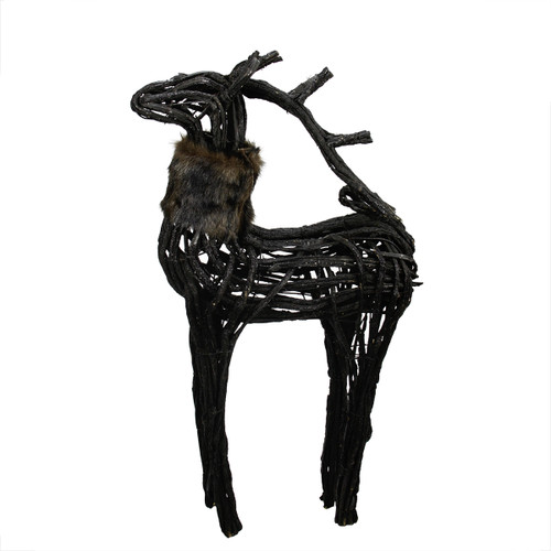 Glittered Wicker Standing Reindeer with Faux Fur Christmas Figure - 36" - Black