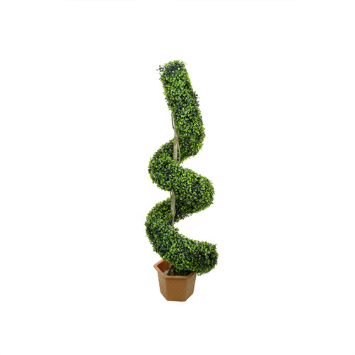 56" Potted Two-Tone Green Artificial Boxwood Spiral Topiary Tree - Unlit