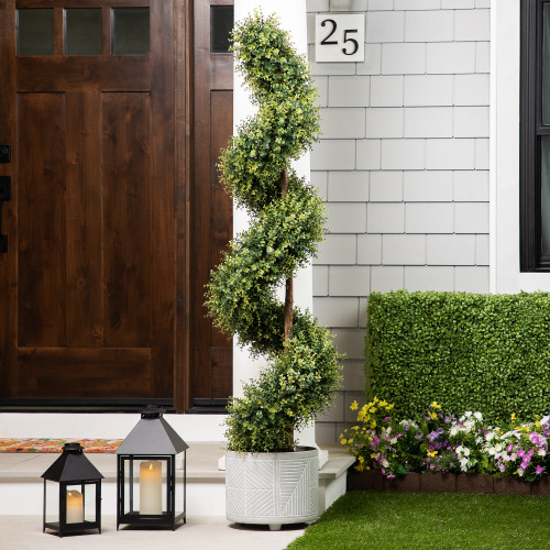 Potted Two Tone Artificial Boxwood Spiral Topiary Tree - 5.5'