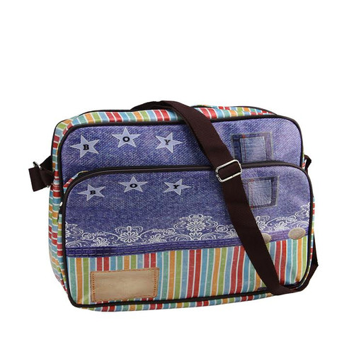 15" Decorative Stripes and Jean Design Crossbody Bag/Purse with Strap