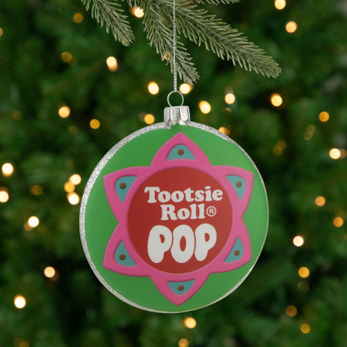 Round "Tootsie Roll POP" Christmas Disc Ornament - 4" - Green and Pink