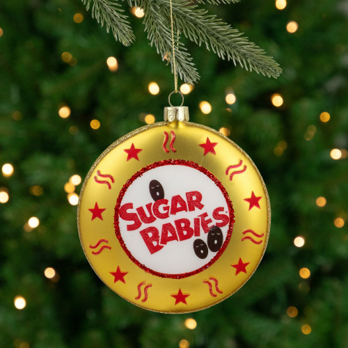 Tootsie Roll "Sugar Babies" Candies Disc Christmas Ornament - 4" - White and Gold