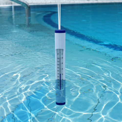 6.75" White and Blue Round Swimming Pool Thermometer with Cord