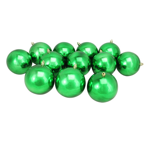 Shatterproof Shiny Christmas Ball Ornaments - 4" (100mm) - Christmas Green - 12ct