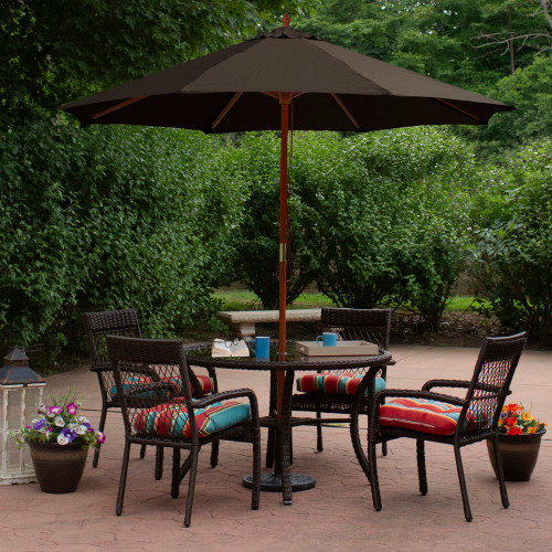 8.5ft Outdoor Patio Market Umbrella with Wooden Pole, Brown