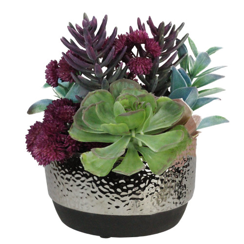 8" Purple and Green Potted Artificial Succulent Arrangement