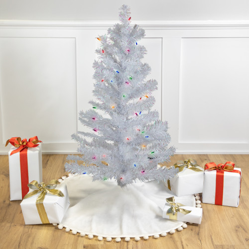 3' Pre-lit White Iridescent Pine Artificial Christmas Tree - Multi Lights