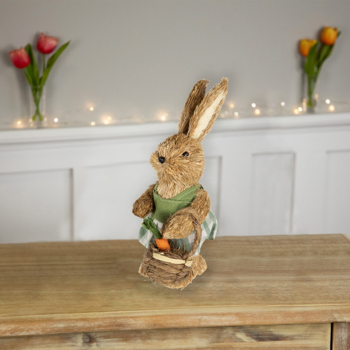 Sisal Easter Bunny Rabbit Spring Decoration with Carrot Basket - 10.5"