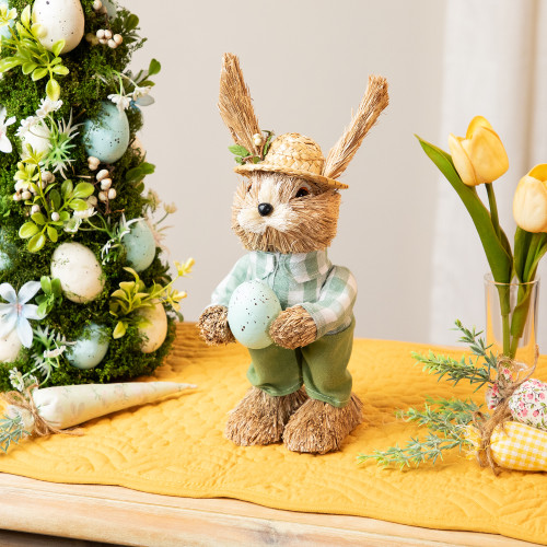 Spring Standing Easter Bunny Sisal Figure with Robin's Egg Decoration - 10"
