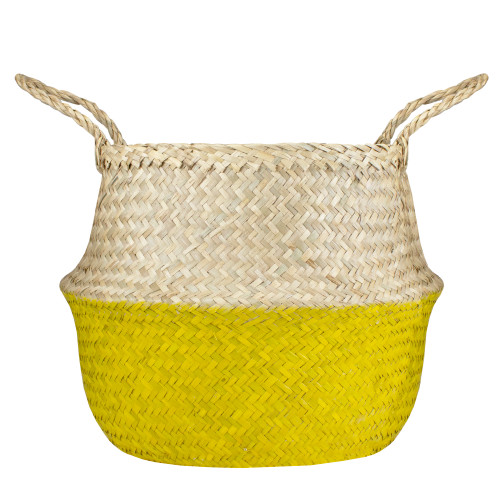Large Belly Basket with Handles - 15.5" - Beige and Yellow