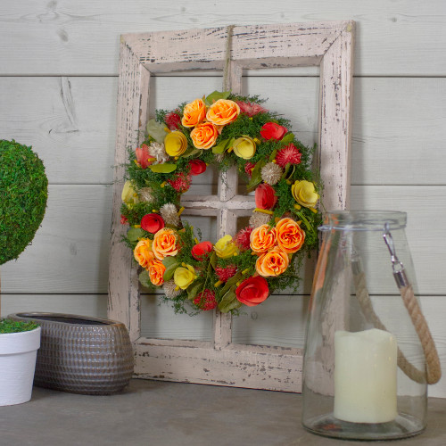 Shaved Wood Flowers with Moss and Twigs Spring Wreath - 12"