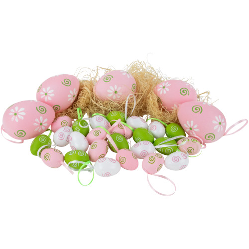 29ct Pastel Pink, Green and White Spring Easter Egg Ornaments 3.25"