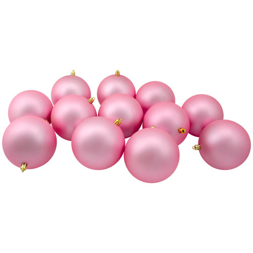 Matte Shatterproof Christmas Ball Ornaments - 4" (100mm) - Bubblegum Pink - 12ct