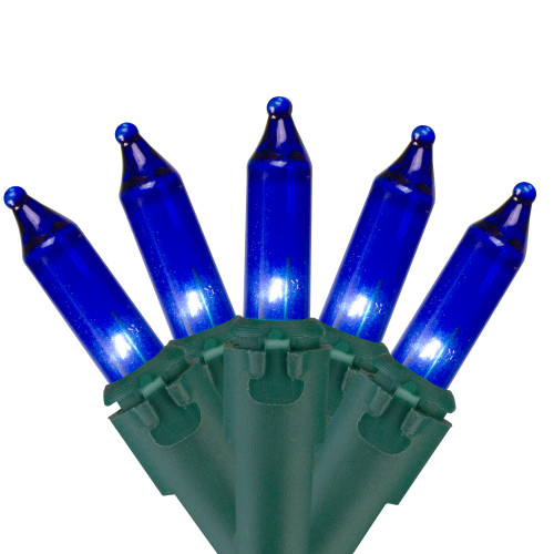 Mini Incandescent Christmas Lights - Blue -  7' Green Wire - 35ct