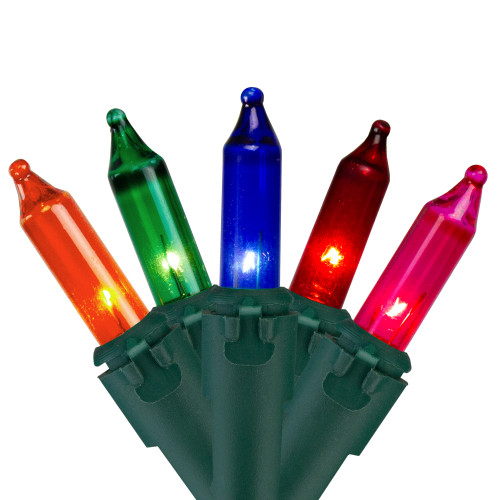 Mini Incandescent Christmas Lights - Multi-color - 10' Green Wire - 50ct