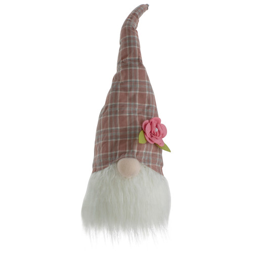 Plaid Floral Spring Gnome Head Decoration - 20" - Pink and White