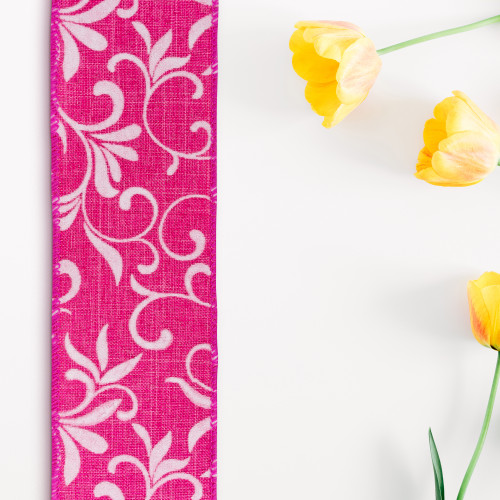 Pink Floral Wired Craft Ribbon 2.5" x 10 Yards
