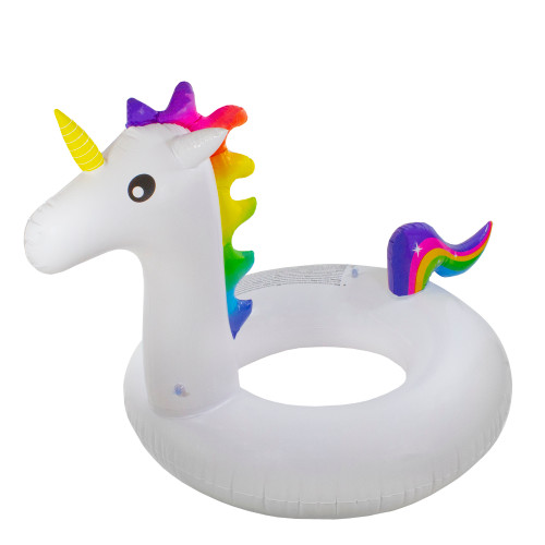 4.75' Inflatable White Rainbow Jumbo Unicorn Pool Ring Float
