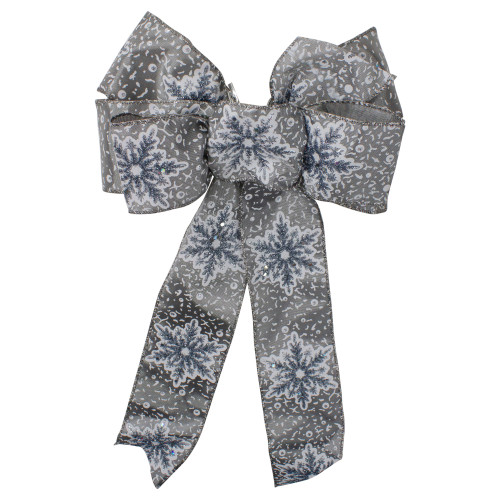 Snowflake 6-Loop Christmas Bow Decoration - 14" - Gray and White