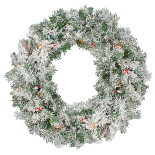 Pre-lit Heavily Flocked Pine Artificial Christmas Wreath - 24" - Multi Lights