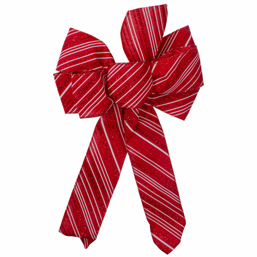 Glitter Striped 6-Loop Christmas Bow Decoration - 14" - Red and White
