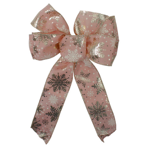 Shiny Snowflake 6-Loop Christmas Bow Decoration - 14" - Pink and Gold