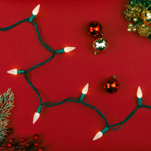 LED Faceted C6 Christmas Lights - Warm White - 23' Green Wire - 70ct