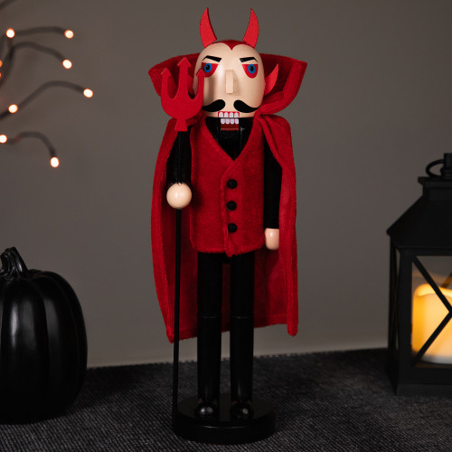 Devil with Pitchfork Halloween Nutcracker - 14" - Red and Black