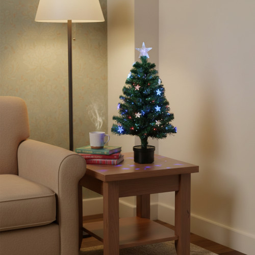 Pre-Lit Stars Color Changing Fiber Optic Artificial Christmas Tree  - 3' - Multi LED Lights