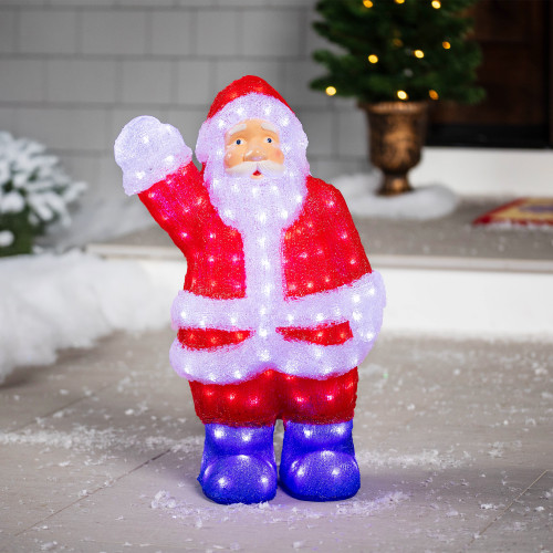 LED Lighted Waving Santa Claus Commercial Grade Acrylic Outdoor Christmas Decoration - 2'