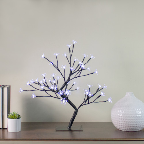 Pre-Lit Japanese Sakura Blossom Flower Artificial Tree - 18" - Pure White LED Lights