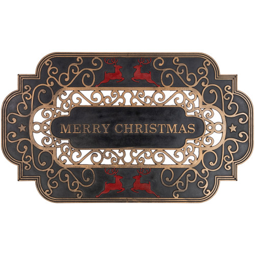 Black and Copper Reindeer "Merry Christmas" Doormat 18" x 30"