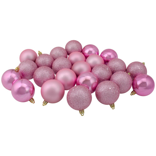 Shatterproof 4-Finish Christmas Ball Ornaments 2.5" (60mm) - Bubblegum Pink - 60ct