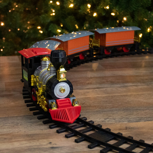 Animated Lighted Classic Christmas Train Set with Sound - Red and Black - 20-Piece