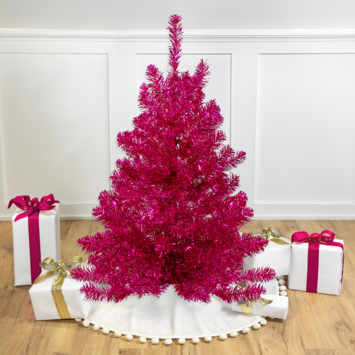 Metallic Dark Pink Tinsel Artificial Christmas Tree - 3' - Unlit
