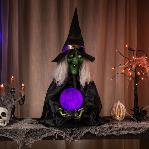 Lighted Touch Activated Fortune Telling Witch Halloween Decoration - 26" - Multi Lights