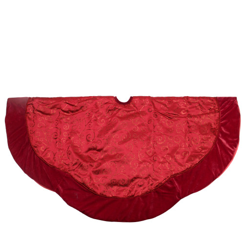 Glittered Swirl Velveteen Trimmed Christmas Tree Skirt - 48" - Red
