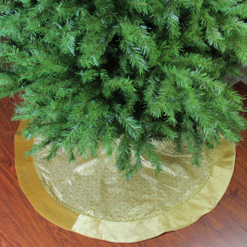 48" Gold Glittered Star Christmas Round Tree Skirt