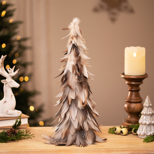 Layered Feather Cone Tree Christmas Decoration - 15.5" - Brown and Gray