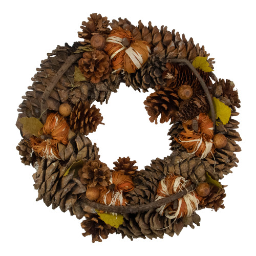 Pine Cones and Gourds Autumn Harvest Wreath, 13.25-Inch, Unlit