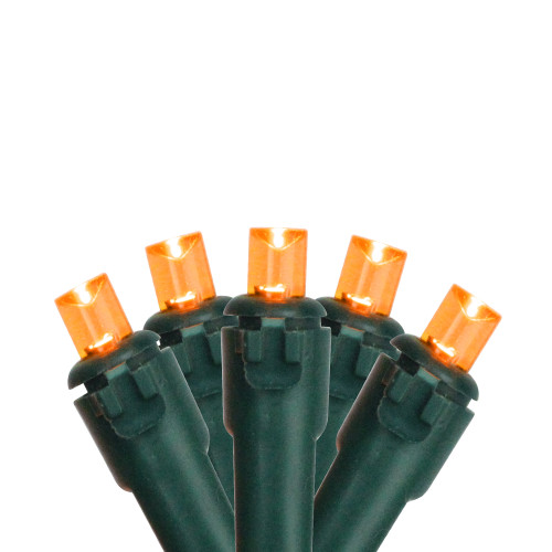 LED Wide Angle Christmas Lights - Orange - 16.25' Green Wire - 50ct