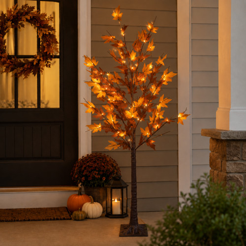 6' Pre-Lit LED Artificial Maple Fall Harvest Tree- Clear LED Lights