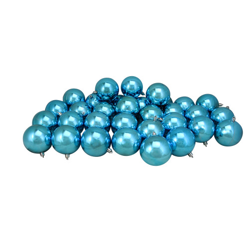32ct Turquoise Blue Shatterproof Shiny Christmas Ball Ornaments 3.25" (80mm)