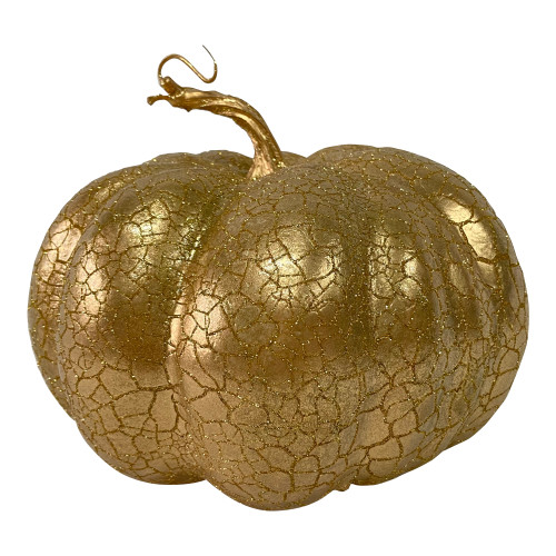 Crackled Fall Harvest Pumpkin Decoration - 7" - Gold Finish
