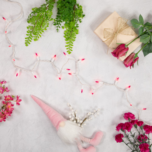 Mini Incandescent Christmas Lights - Pink - 10' White Wire - 50ct
