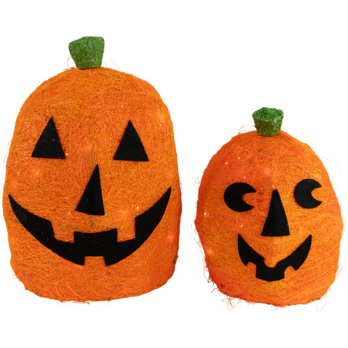 Lighted Sisal Jack O' Lanterns Outdoor Halloween Decorations - 16" - Set of 2