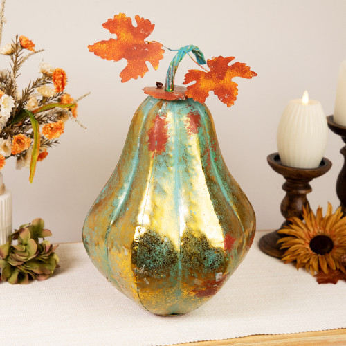 Gourd Metal Fall Harvest Decoration - 14" - Gold and Orange