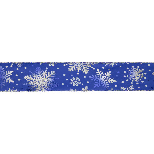 Blue and Silver Snowflake Christmas Wired Craft Ribbon 2.5" x 16 Yards